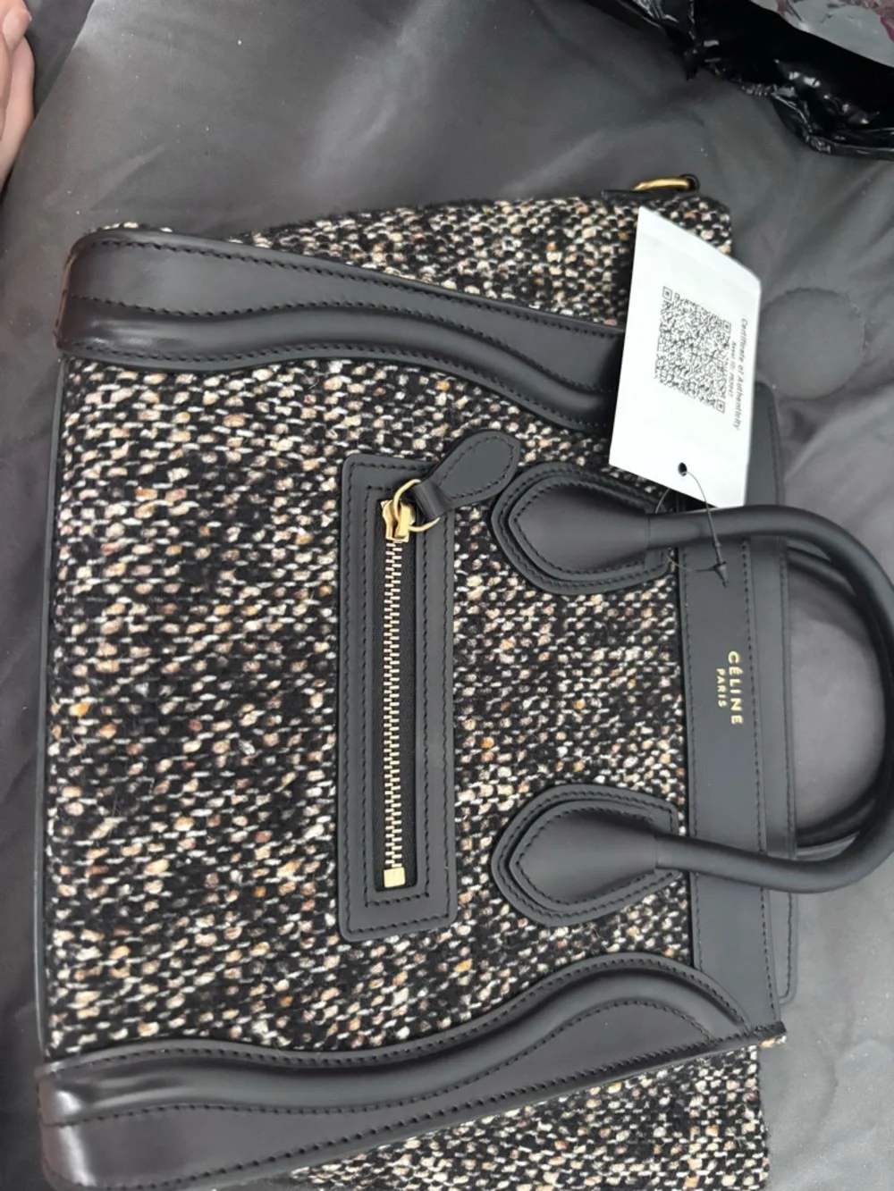 Black Leather women’s tote Bag with Gold Hardware